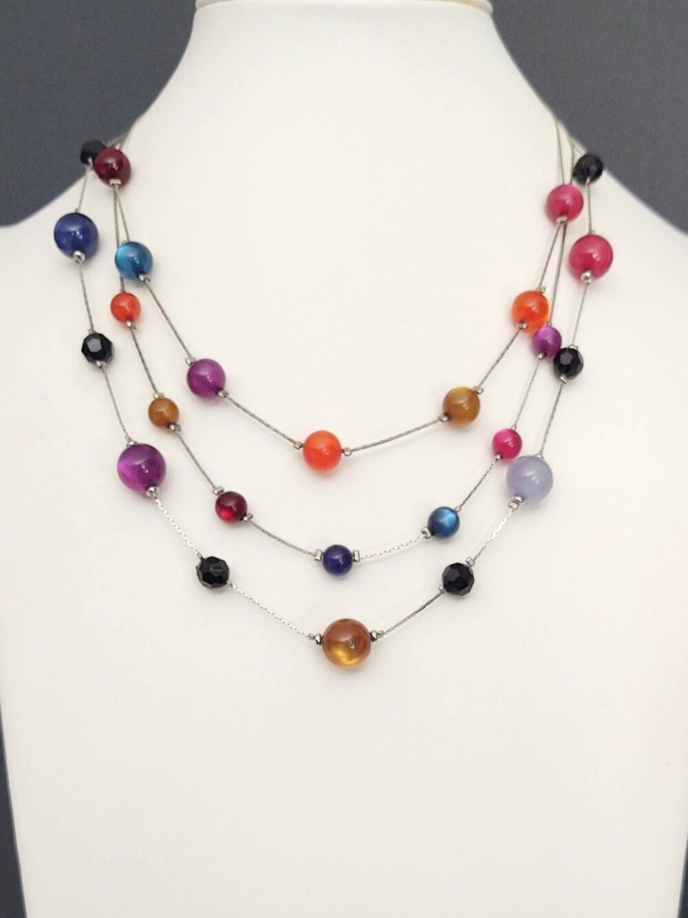 3 strand multi color beaded necklace